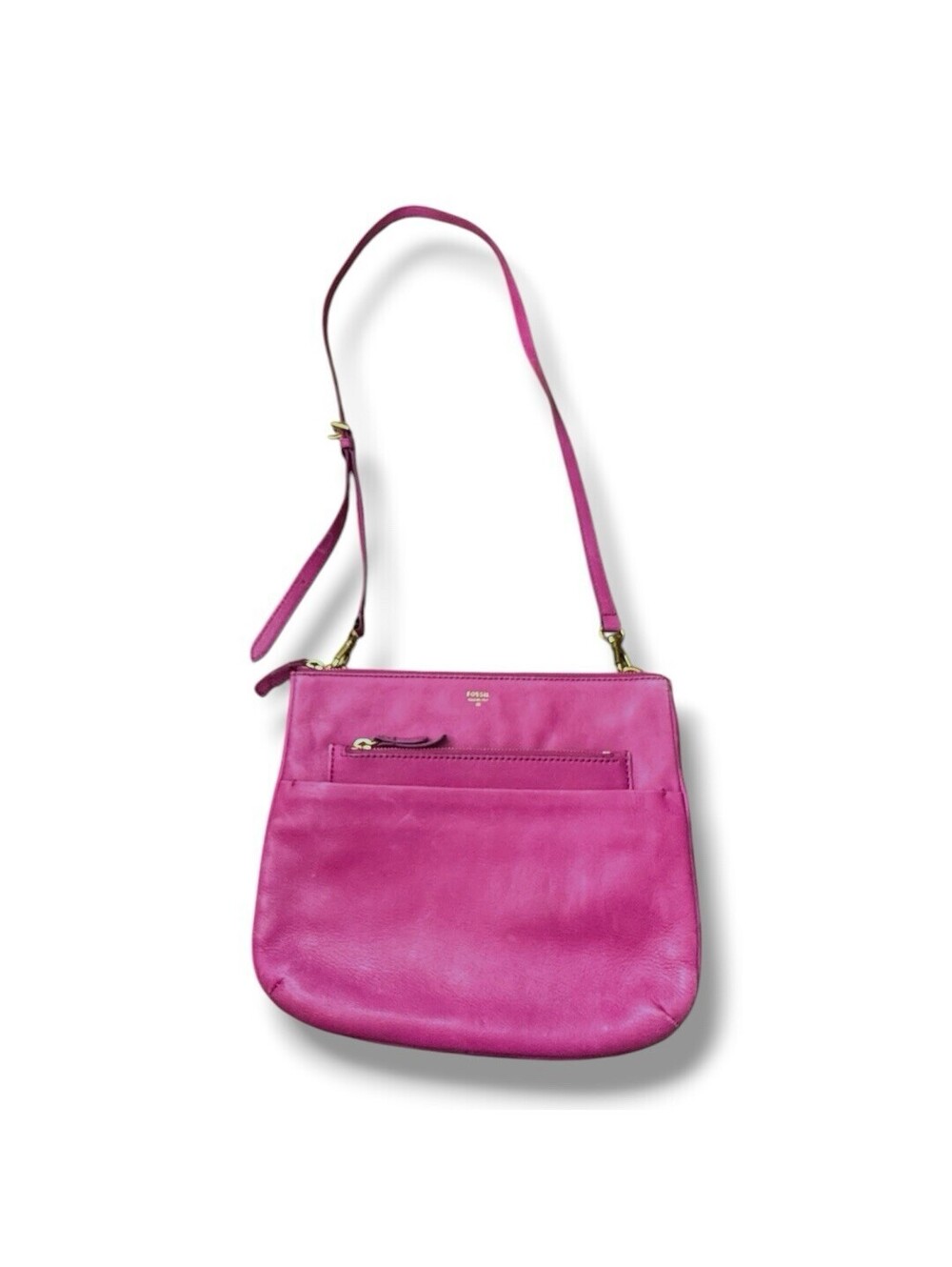 Fossil Pink Leather Crossbody Bag Purse Zip Classic Removable Strap Women